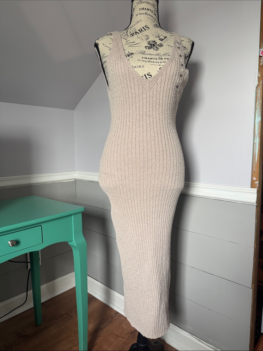 Cotton On - Knit Bodycon Midi Dress- V-Neck in Beige/Silverstone . NWTs!!